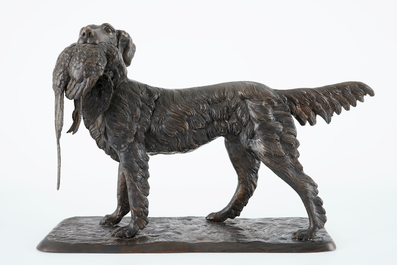 Pierre-Jules M&ecirc;ne (1810-1879), Un chien de chasse avec un perdrix, groupe en bronze