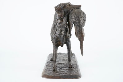 Pierre-Jules M&ecirc;ne (1810-1879), A hunting dog with a partridge, bronze group