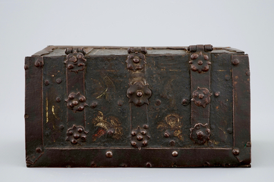 A wrought and painted iron chest, Nuremberg, 16/17th C.