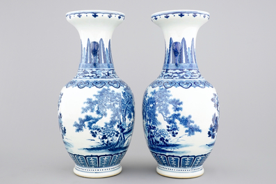 A pair of large blue and white Chinese vases, 19th C.