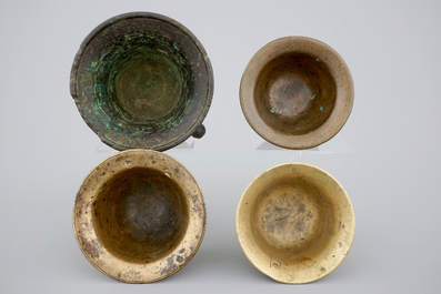 A set of 4 bronze mortars and 2 pestles, 17th C. and later