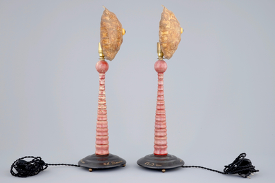 A pair of tall Darwin-lamps with turtle shells and a glass eye, 2nd quarter 20th C.