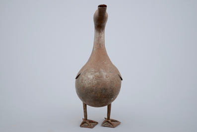 A Qajar damascened steel figure of a duck, Iran, 18/19th C.