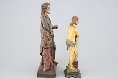 Two religious carved wood folk art figures, 18/19th C.
