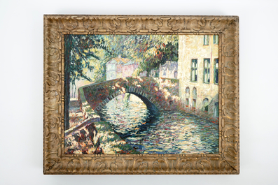 Charles Verbrugghe (1877-1974), Un pont &agrave; Bruges, huile sur panneau