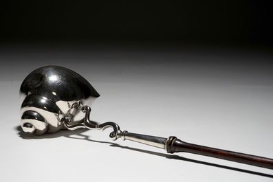 A silver shell-shaped punch spoon with wooden handle, Brussels, 1814-1831