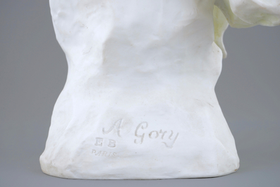 Affortunato Gory (1895-1925), buste art nouveau d'une jeune femme, biscuit, d&eacute;but du 20&egrave;me
