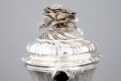 A Flemish silver armorial coffee pot of baluster shape, marked for Carel Benninck, Bruges, 1771