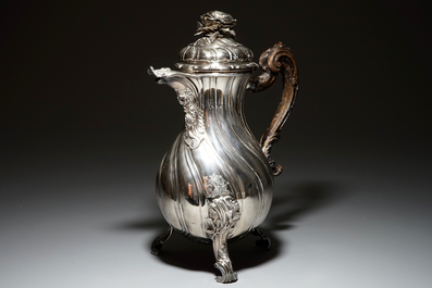 A Flemish silver armorial coffee pot of baluster shape, marked for Carel Benninck, Bruges, 1771