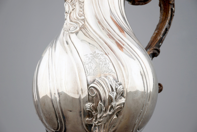A Flemish silver armorial coffee pot of baluster shape, marked for Carel Benninck, Bruges, 1771
