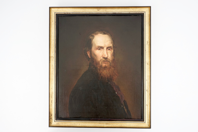 Un portrait clair obscur d'un homme barbu, huile sur toile, 18/19&egrave;me