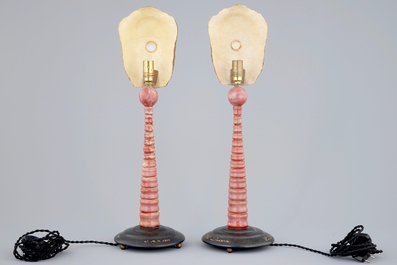 A pair of tall Darwin-lamps with turtle shells and a glass eye, 2nd quarter 20th C.