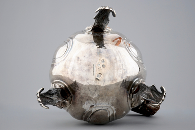 A Flemish silver armorial coffee pot of baluster shape, marked for Carel Benninck, Bruges, 1771