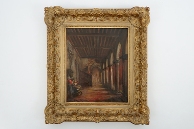 Jules Van de Veegaete (1886-1960), Interieur met zuilenrij, olie op doek, gedat. 1934