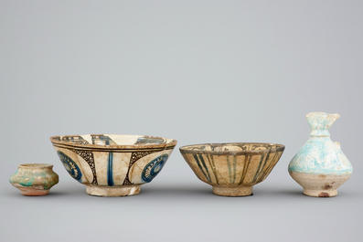 Two Syrian Raqqa pottery vessels and two Mamluk bowls, 13/14th C.