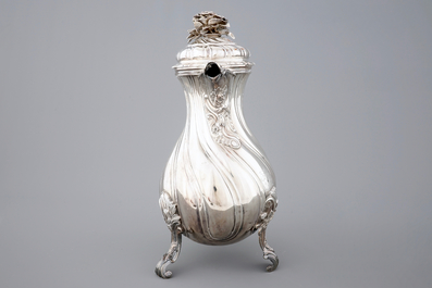 A Flemish silver armorial coffee pot of baluster shape, marked for Carel Benninck, Bruges, 1771