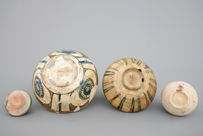 Two Syrian Raqqa pottery vessels and two Mamluk bowls, 13/14th C.