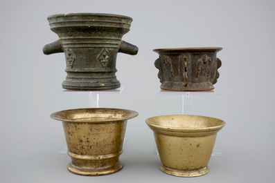 A set of 4 bronze mortars and 2 pestles, 17th C. and later