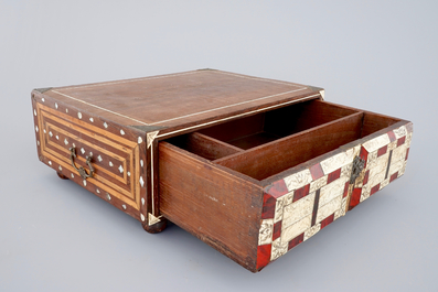 A tortoise shell and bone inlaid drawer box, probably German, 19th C.