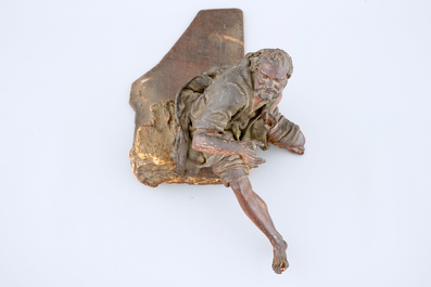 Figure en bois sculpt&eacute; habill&eacute; en cuir, Naples, Italie, 17/18&egrave;me