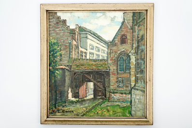 Leo Vandersmissen (1900-1966), une vue aupr&egrave;s de l'&eacute;glise Notre-Dame &agrave; Bruges, huile sur toile