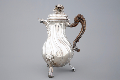 A Flemish silver armorial coffee pot of baluster shape, marked for Carel Benninck, Bruges, 1771