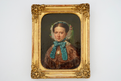 M. Leclercq, 1858, un portrait d'une femme avec dentelle, huile sur toile
