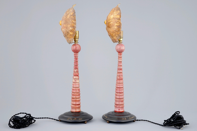 A pair of tall Darwin-lamps with turtle shells and a glass eye, 2nd quarter 20th C.