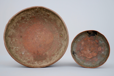 Two inscribed Qajar tinned copper bowls, Iran, 18/19th C.