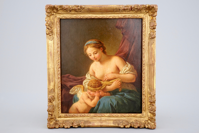 Franse School, Venus en Amor, olie op paneel, 18e eeuw