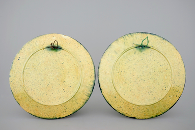 A set of 4 Flemish folk art pottery dishes, early 20th C.
