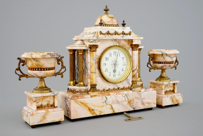 A 3-piece marble and bronze garniture, 19/20th C.