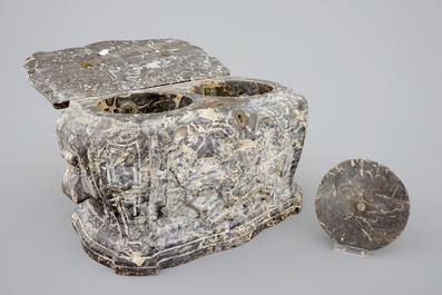 A French marble storage box with cover, 17/18th C.