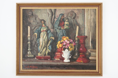 Guillaume Michiels (1909-1997), drie stillevens met heiligenbeelden, olie op doek