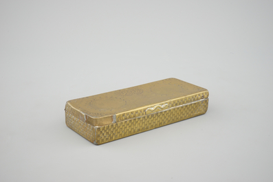 An Dutch brass tobacco box of royal orangist subject, dated 1787