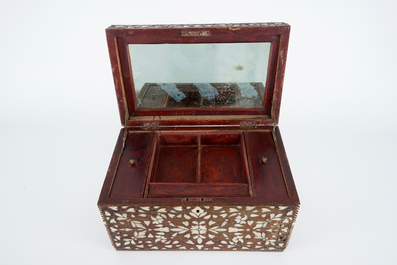 A Syrian wood chest with silver and mother of pearl, 18/19th C.