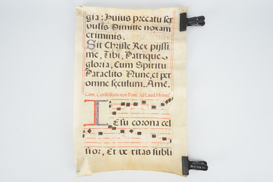 3 large pages from an antiphonary, 17/18th C.