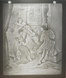 Een neogotieke smeedijzeren lithofaanhouder met zes plaatjes, 19/20e eeuw