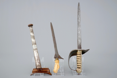 An Indonesian silver and ivory kris and a hilted dagger, 17/19th C.