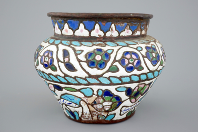 An enameled brass jardiniere, Northern Africa, 19/20th C.