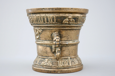 A bronze mortar with pestle, Wilhelm Hachman, Cleve, Germany, 3rd quarter 16th C.