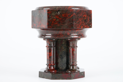 An Anglican baptismal font in rosso levanto marble, 19/20th C.