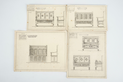 Env. 550 dessins des archives des maisons de mobilier d'art Claeys, Bruges, 20&egrave;me