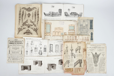 Un grand lot de cataogues, dessins et photos de mobilier classique des archives Claeys, 19/20&egrave;me
