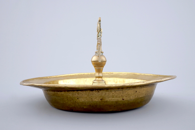 An unusual brass alms bowl with bronze inset, Nuremberg, 16/17th C.