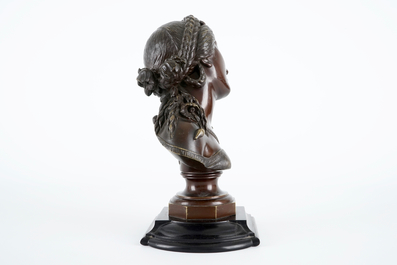 Jan Jozef Jacquet (1822-1898): Een bronzen buste van een jonge vrouw, 1857