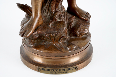 Charles Anfrie (1833-1905): &ldquo;L&rsquo;heureux P&ecirc;cheur&quot;, figure en bronze