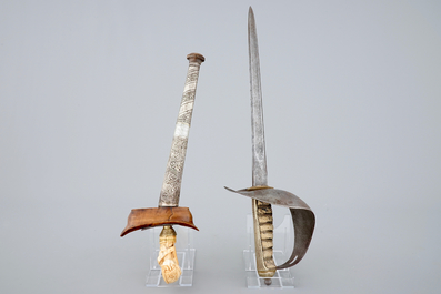 An Indonesian silver and ivory kris and a hilted dagger, 17/19th C.