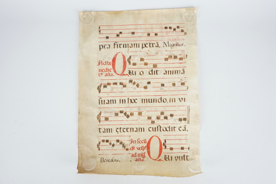 3 large pages from an antiphonary, 17/18th C.