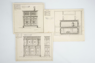 Env. 550 dessins des archives des maisons de mobilier d'art Claeys, Bruges, 20&egrave;me